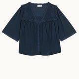Brea Frill Emb Top - Navy
