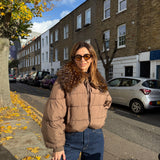 Short Puffer Jacket with Elastic Hem - Chocolate