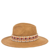 Wide Brim Ethnic Band Fedora Hat - Camel