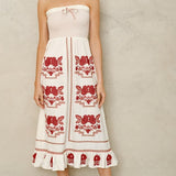 Carmi Emb Dress - Ecru/Red