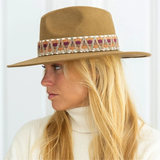 Wide Brim Ethnic Band Fedora Hat - Camel