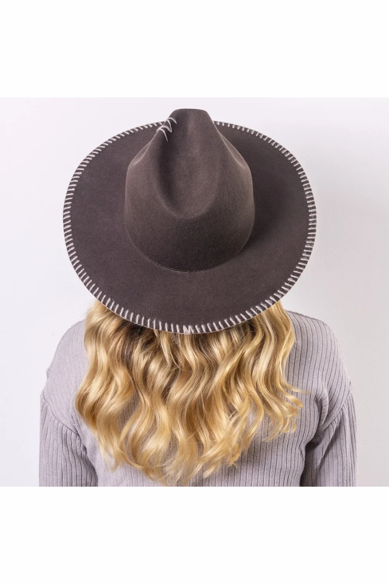 Wide Brim Stitched Fedora Hat - Chocolate