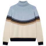 Block Fair Isle Tweed Roll Collar - Transparent Tweed/Multi