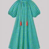 3006 Gingham Seersucker Dolly Dress - Neon Green/Denim