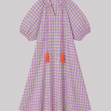 3006 Gingham Seersucker Dolly Dress - Neon Yellow/Denim/Pink