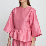 Crispy Peplum Blouse - Pink
