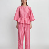 Crispy Peplum Blouse - Pink