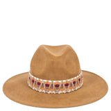 Wide Brim Ethnic Band Fedora Hat - Camel
