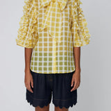 Delicate Checked Frill Shirt - Lovely Yellow