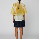 Delicate Checked Frill Shirt - Lovely Yellow