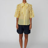 Delicate Checked Frill Shirt - Lovely Yellow