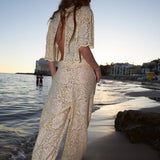 Delicate Lace Flared Trousers - Vanilla