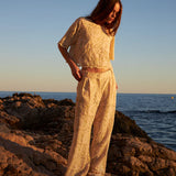 Delicate Lace Flared Trousers - Vanilla