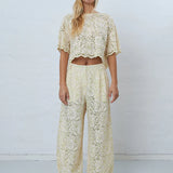 Delicate Lace Flared Trousers - Vanilla