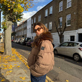 Short Puffer Jacket with Elastic Hem - Chocolate