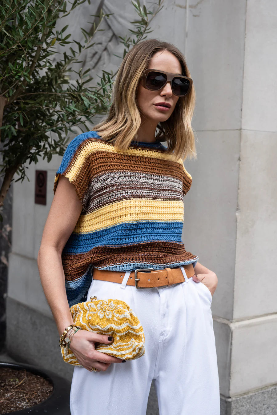 Romy Knit Tank - Blue/Choc Mix