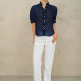Frani Emb S/S Top - Indigo