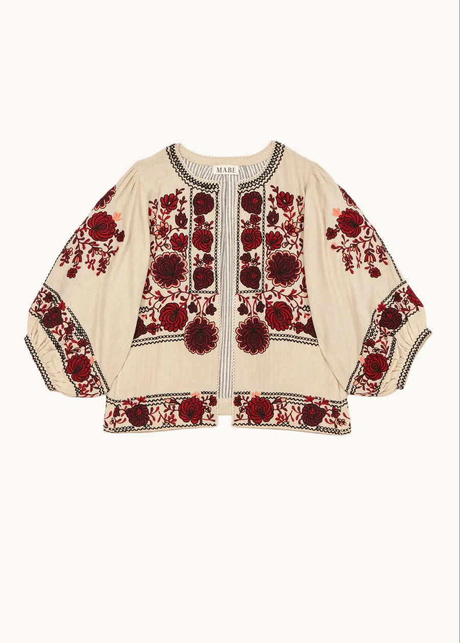 Greta Emb Jacket - Ecru/Dk Red