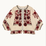 Greta Emb Jacket - Ecru/Dk Red