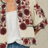 Greta Emb Jacket - Ecru/Dk Red