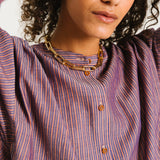 Gladis Tan Blouse - Pink/Blue