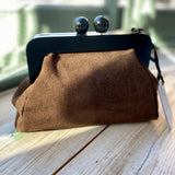 Wooden Clip Suede Bag - Chocolate