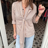 Lily Stripe Bow Shirt - Beige