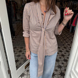 Lily Stripe Bow Shirt - Beige