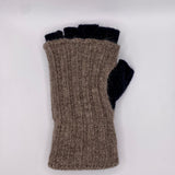 Wool & Angora Fingerless Gloves - Black/Taupe
