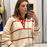 Ziggy Crochet Jumper - Ecru/Red