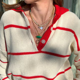 Ziggy Crochet Jumper - Ecru/Red