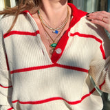 Ziggy Crochet Jumper - Ecru/Red