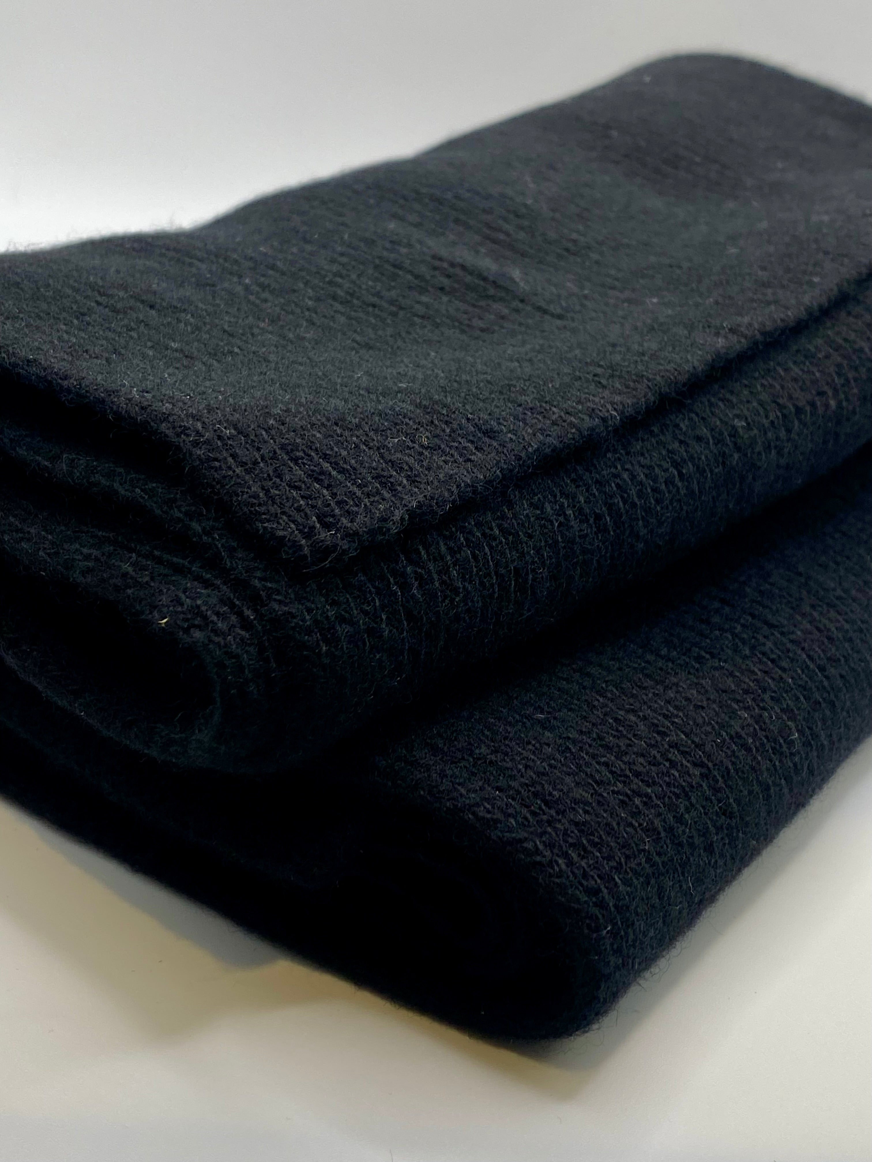 Wool & Cashmere Fine Ribbed Scarf - Black