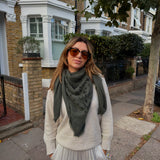 Large Cashmere Square Bandana Scarf - Khaki