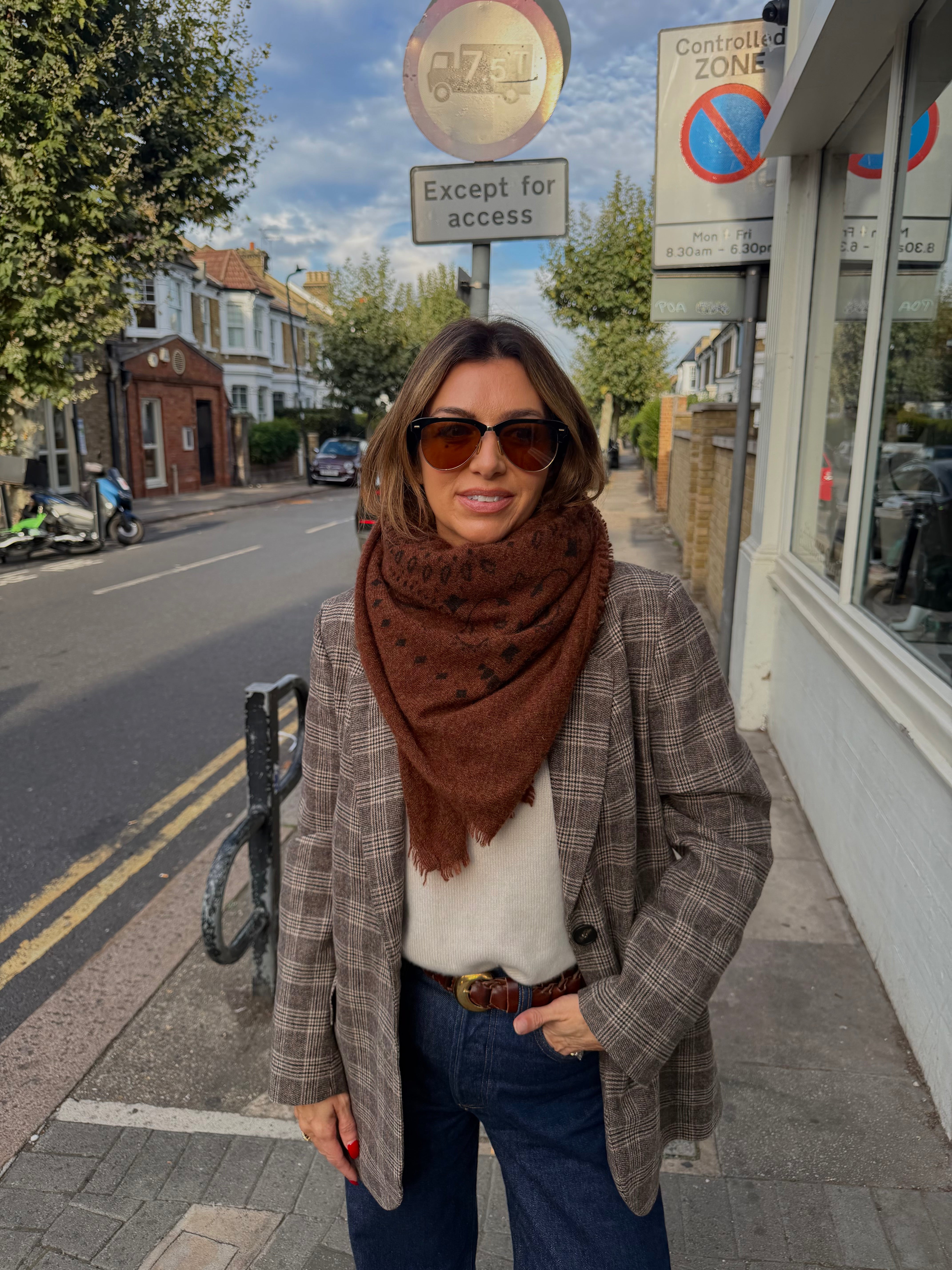 Large Cashmere Square Bandana Scarf - Dark Brown