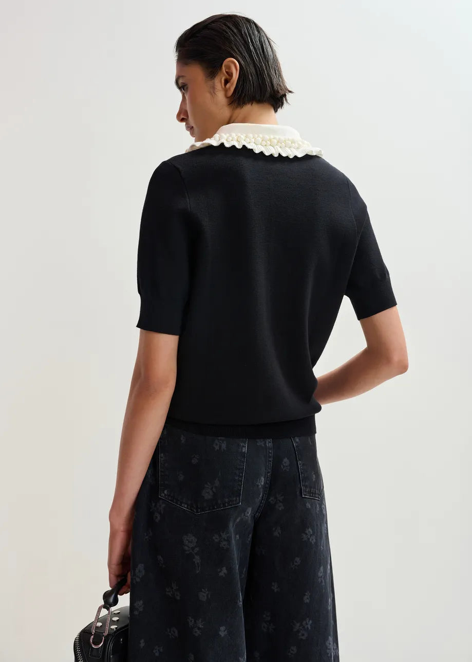 Jewelry Knit Polo - Black