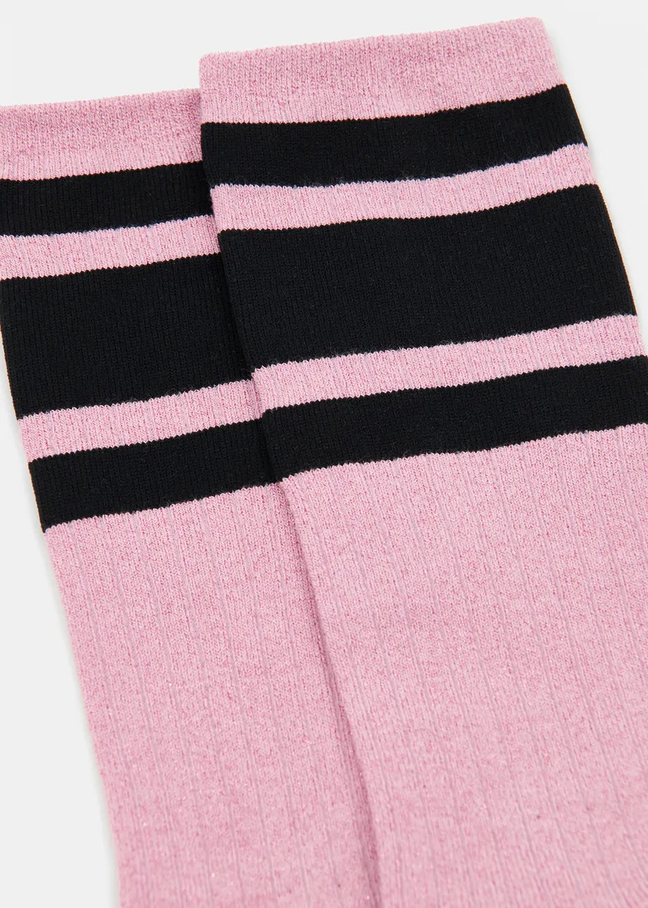 Jinnie Striped Lurex Socks - Pinky Sugar
