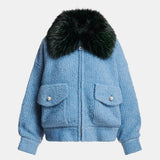 Kanada Knitted Jacket w Fur Collar - Azure Affair