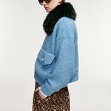 Kanada Knitted Jacket w Fur Collar - Azure Affair
