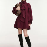 Khai Pussy Bow Tie Dress - Wine Not