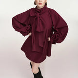 Khai Pussy Bow Tie Dress - Wine Not