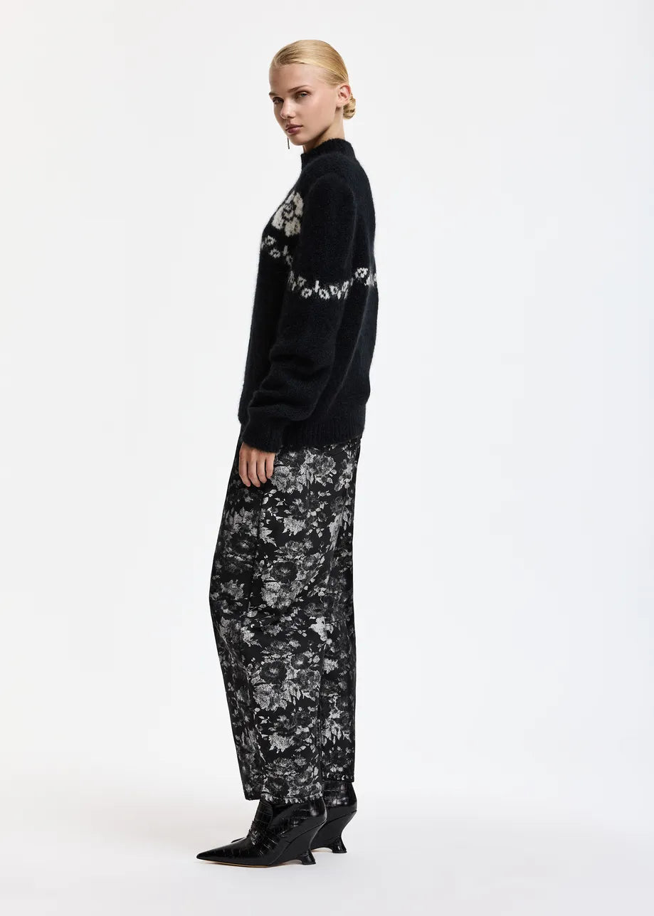 Ko Foil Print Barrel Jeans - Black