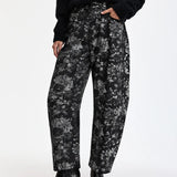 Ko Foil Print Barrel Jeans - Black