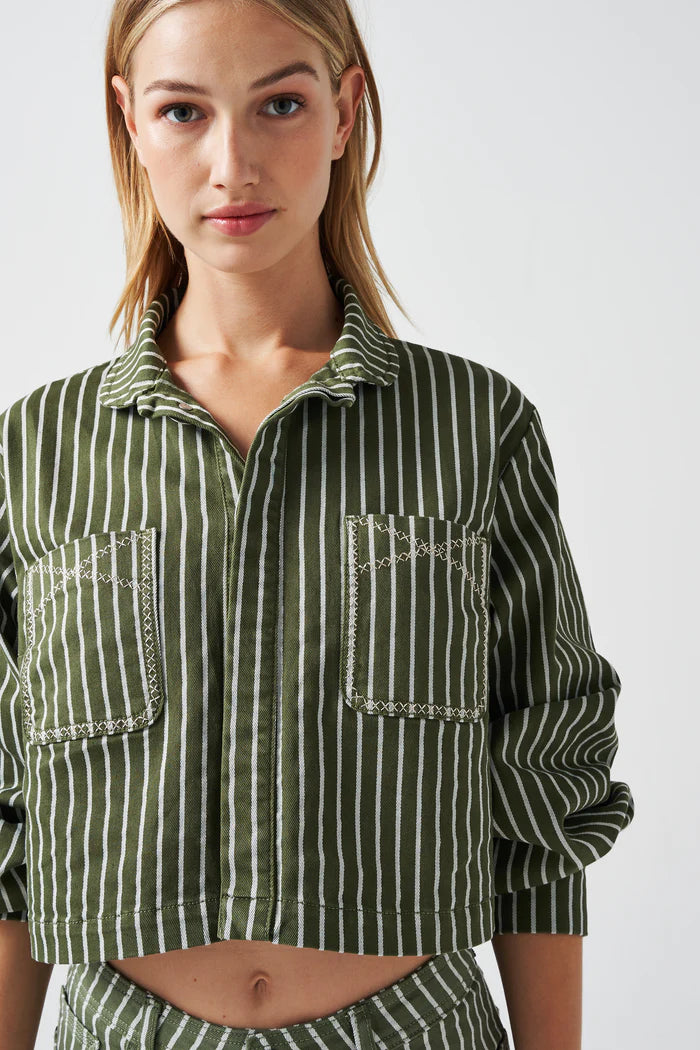 Seventy + Mochi Cropped Piper Jacket - Khaki Stripe