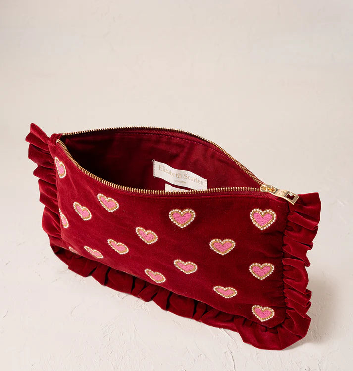 Love Hearts Frill Pouch - Rouge