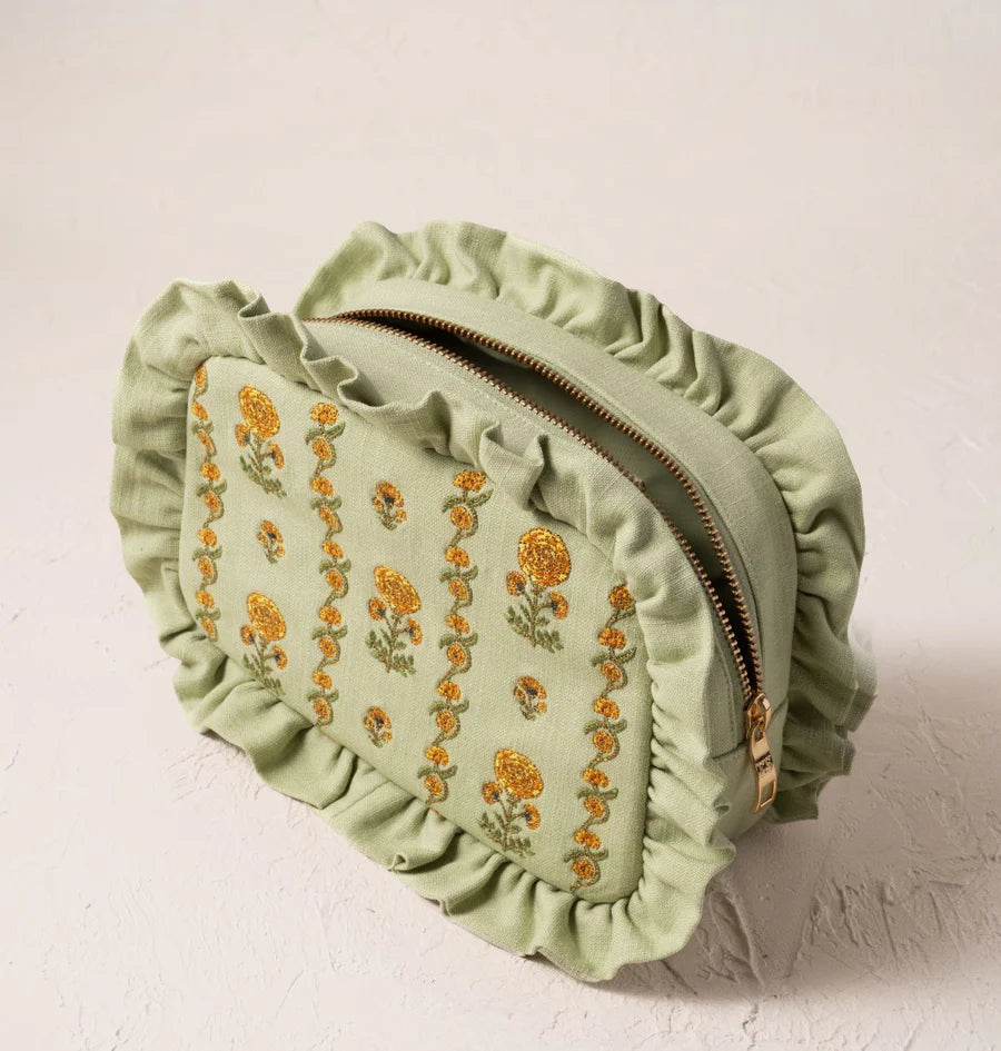 Marigolds Frill Makeup Bag - Celadon