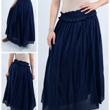 5103 Shirred Waist Cotton Ankle Length Skirt - Navy