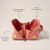 Lemon Blossom Open Flat Makeup Bag - Coral
