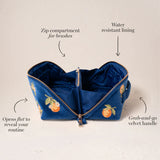 Orange Blossom Open Flat Makeup Bag - Cobalt