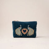 Peacock Floral Mini Pouch - Ink Blue